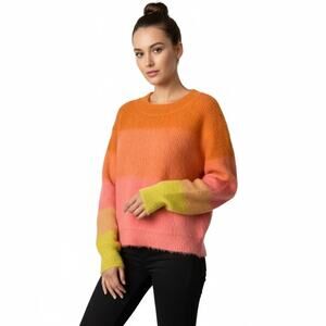 Free People Orange/Pink Ombre Wool Blend Pullover Sweater, S